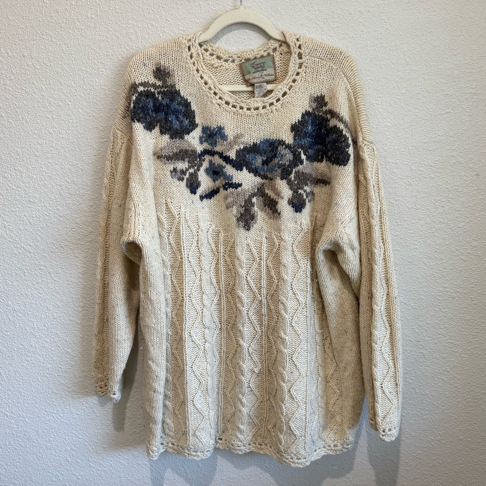 Vintage Alpine Collection Cable Knit Sweater‎ Cream Speckled Fisherman Knit Boho